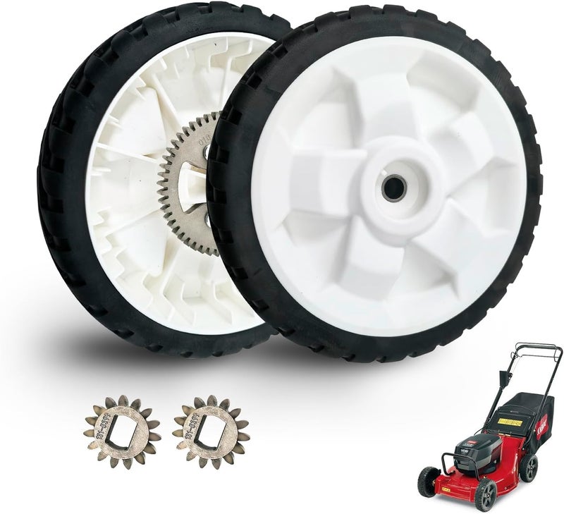 sanbaiyi 2 Pack 8" Wheel Assebmly 137-4835 119-3822 and 2 Pack 131-5399 (15T) Pinion Gear Compatible with Toro 55cm 22in Recycler Lawn Mowers 20332 20333 20334 20337 20372 20373 20374 20955 20958 21762 - Image 1